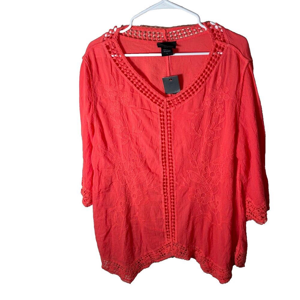 Live Los Angeles Blouse Women's Large Pink Neon Half Sleeve Printed Boho Top